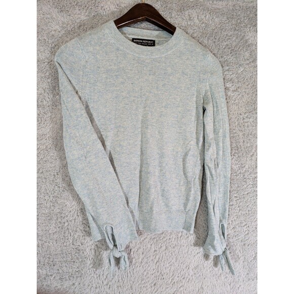 Banana Republic Blue Bow Cuff Sweater XXS Petite Merino Cashmere Coquette - Picture 2 of 9